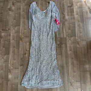 R & M Richards Gray Sequin Maxi Dress